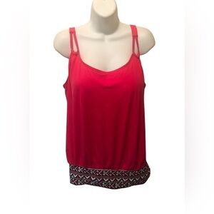 Swimsuits For All Pink Blouson Tankini Swim Top Sz 16  Shelf Bra Colorful Hem